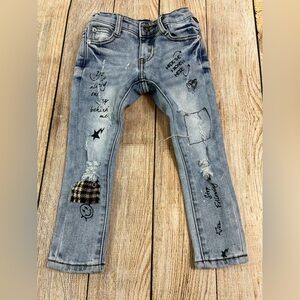 Kleep Toddler Distressed Patchwork Denim Blue Jeans Size 2T